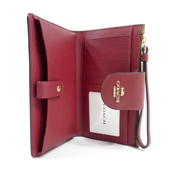 Coach Signature Khaki Cherry Tech Phone Wallet NWT C2874 - Picture 3 of 4